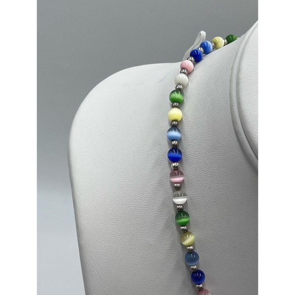 Jordan Sterling Silver 925 Beaded Multicolor Cat's Eye Necklace - Picture 6 of 13